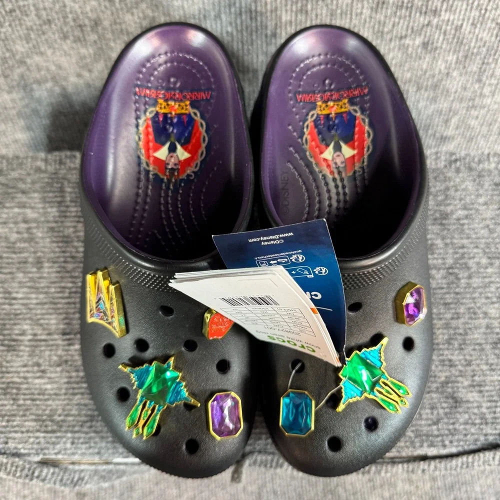NWT Crocs Disney Snow White Evil Queen Siren Black Purple Platform 209827-001